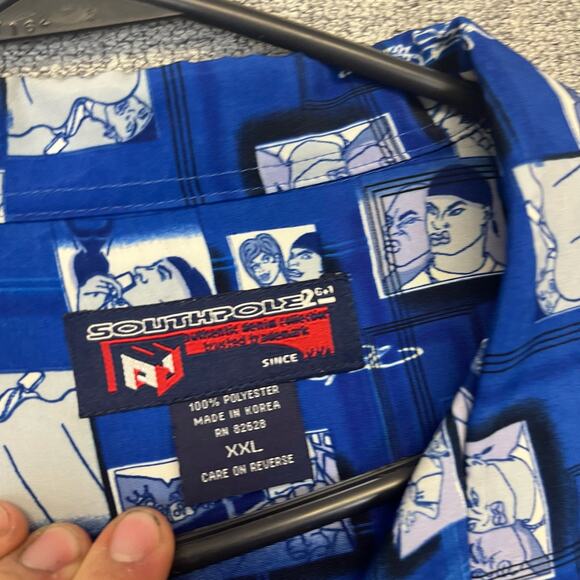 vintage y2k 2000s southpole crazy all‎ over print blue hip hop button up shirt - Picture 3 of 8